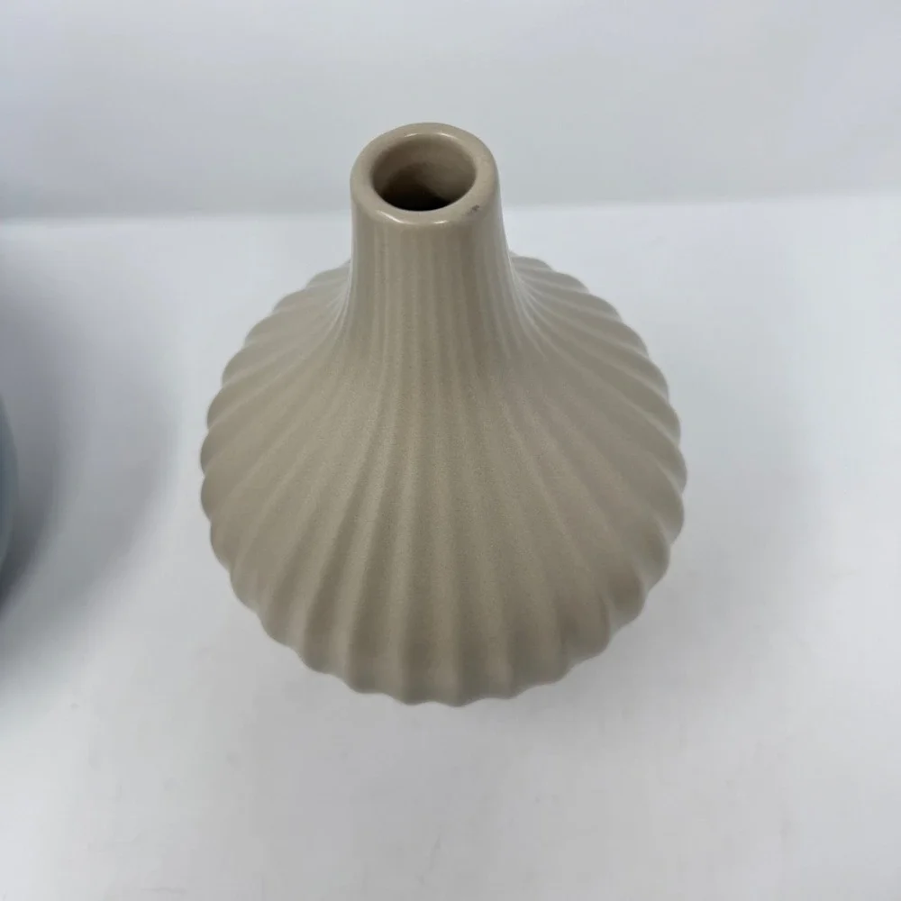 Ceramic Bud Vase Set 3 Blue Tan Brown Pottery Neutral MCM Minimalist Boho Decor